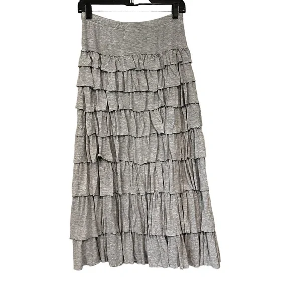 Soft Surroundings Gray Tiered Ruffle Maxi Skirt, Sz Petite S - Picture 6 of 14